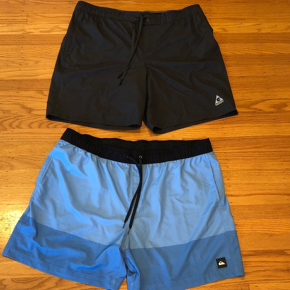 Quiksilver and Gerry Men's Gray and Light Blue Panel Swim Trunks